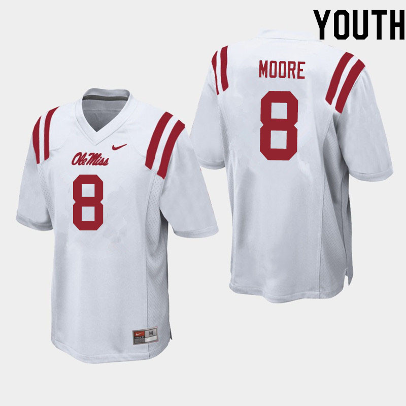 Youth #8 Elijah Moore Ole Miss Rebels College Football Jerseys Sale-White